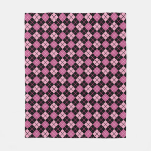 Argyle Pattern in Black and Pink Fleece Blanket