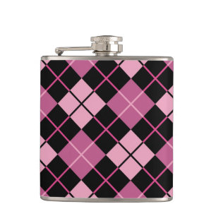 Argyle Pattern in Black and Pink Hip Flask