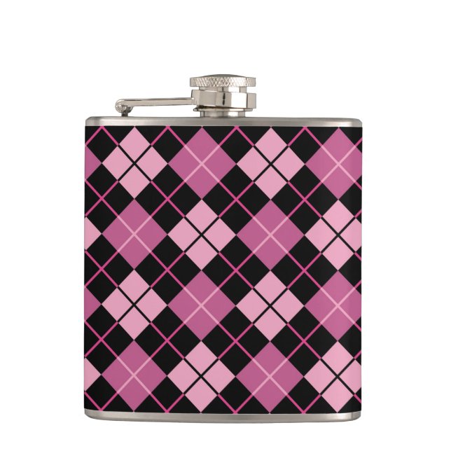 Argyle Pattern in Black and Pink Hip Flask (Front)