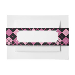 Argyle Pattern in Black and Pink Invitation Belly Band