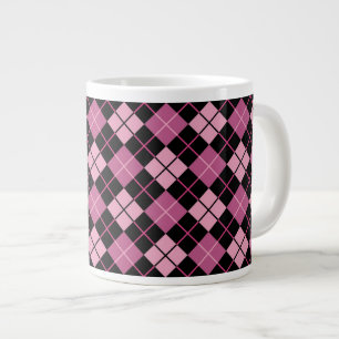 Argyle Pattern in Black and Pink Large Coffee Mug