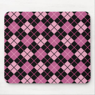 Argyle Pattern in Black and Pink Mouse Mat