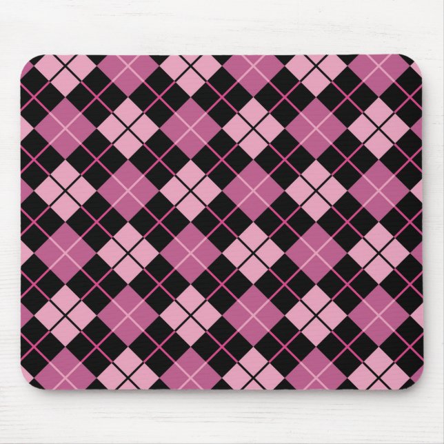 Argyle Pattern in Black and Pink Mouse Mat (Front)