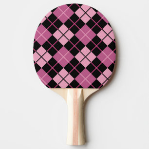 Argyle Pattern in Black and Pink Ping Pong Paddle
