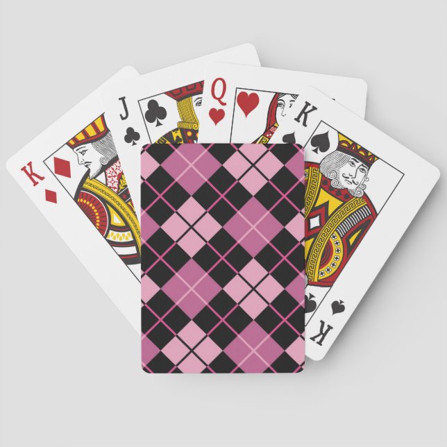 Argyle Pattern in Black and Pink Playing Cards (Back)