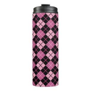 Argyle Pattern in Black and Pink Thermal Tumbler