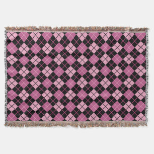 Argyle Pattern in Black and Pink Throw Blanket