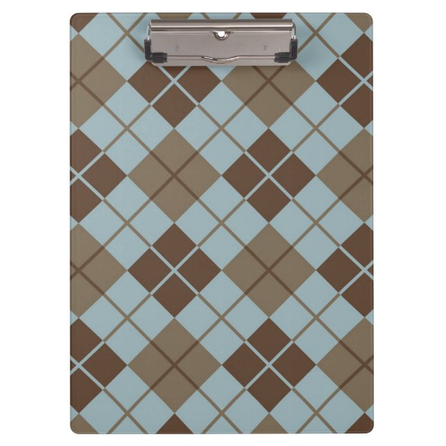 Argyle Pattern in Blue and Taupe Clipboard (Front)