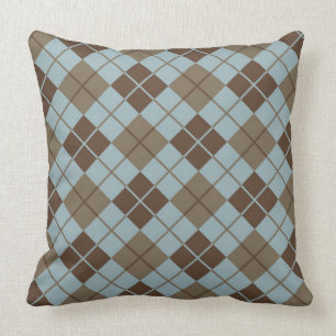 Argyle Pattern in Blue and Taupe Cushion