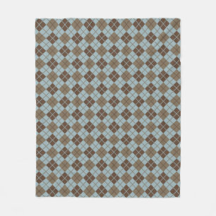Argyle Pattern in Blue and Taupe Fleece Blanket