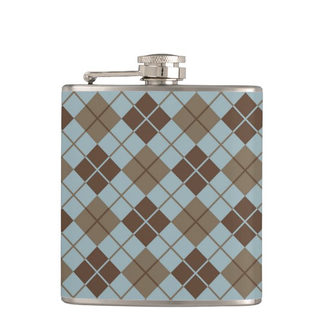 Argyle Pattern in Blue and Taupe Hip Flask (Front)