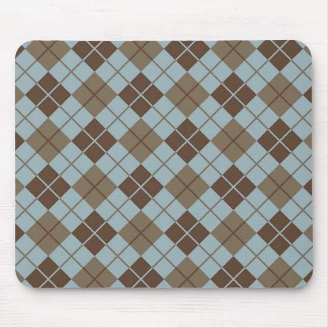 Argyle Pattern in Blue and Taupe Mouse Mat (Front)