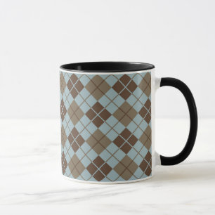 Argyle Pattern in Blue and Taupe Mug