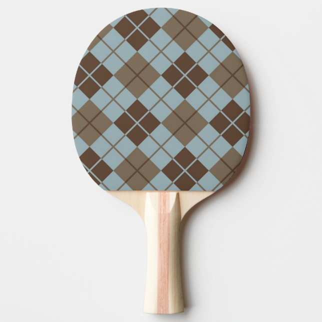 Argyle Pattern in Blue and Taupe Ping Pong Paddle (Front)