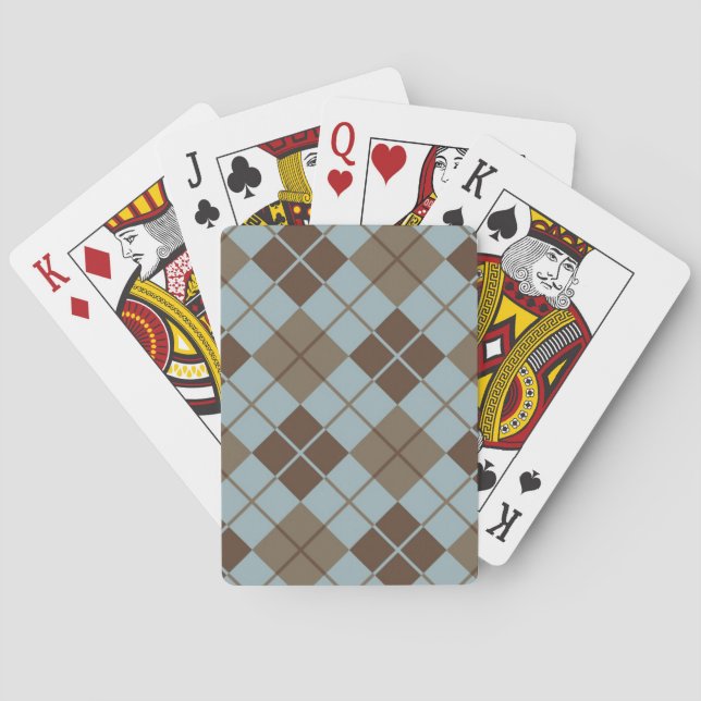 Argyle Pattern in Blue and Taupe Playing Cards (Back)