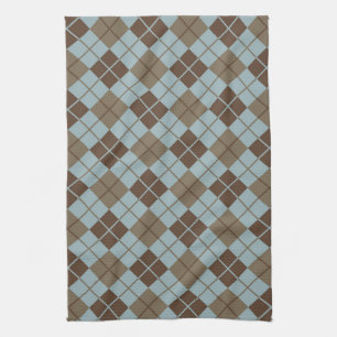 Argyle Pattern in Blue and Taupe Tea Towel