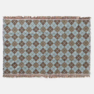 Argyle Pattern in Blue and Taupe Throw Blanket