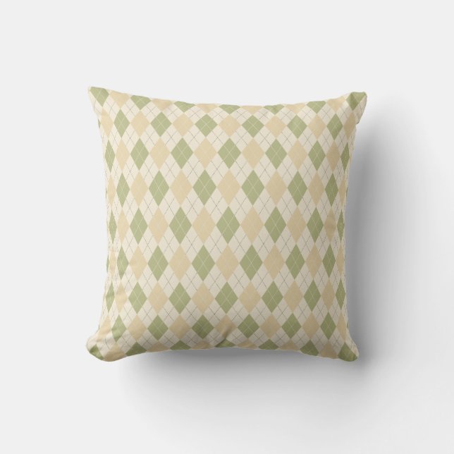 Argyle Pattern in Sage & Tan Throw Pillow (Front)