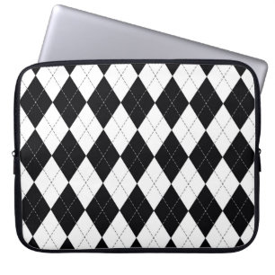 Argyle pattern seamless in black and white. Geomet Laptop Sleeve