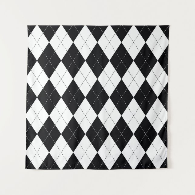 Argyle pattern seamless in black and white. Geomet Tapestry (Front)