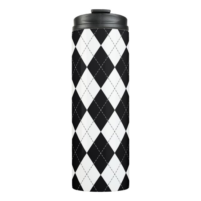 Argyle pattern seamless in black and white. Geomet Thermal Tumbler (Front)