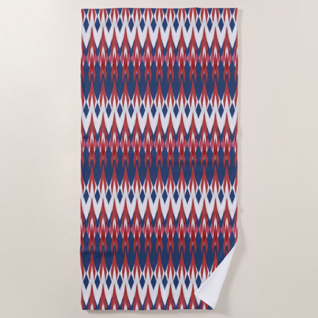 Argyle Pattern White Blue Red Ikat Technique       Beach Towel (Front)