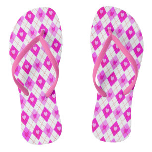 Argyle Pink Diamonds Hearts Pattern Leggings Flip Flops