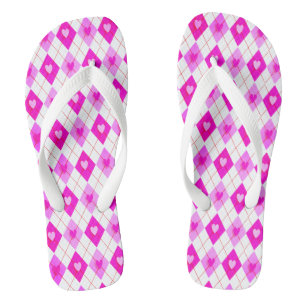 Argyle Pink Diamonds Hearts Pattern Leggings Flip Flops
