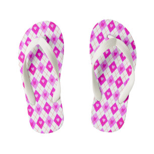 Argyle Pink Diamonds Hearts Pattern Leggings Kid's Flip Flops