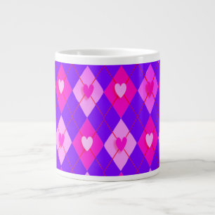 Argyle Pink Diamonds Hearts Pattern Leggings Large Coffee Mug