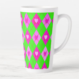 Argyle Pink Diamonds Hearts Pattern Leggings Latte Mug