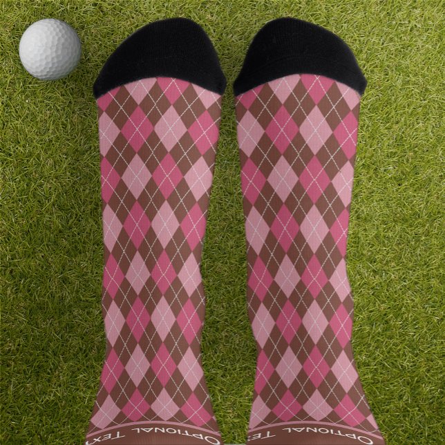 Argyle Pink on Brown Diamonds, your own text Socks (Creator Uploaded)