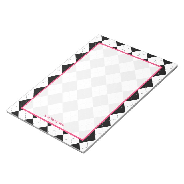 Argyle & Pink Personalised Notepad (Angled)