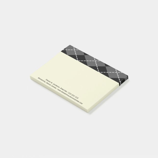 Argyle Plaid Black Grey Pattern Simple Men's Post-it Notes (Angled)
