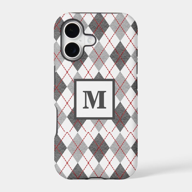 Argyle Plaid Red Grey Silver Custom Monogram (Back)
