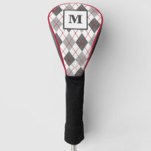 Argyle Plaid Red Grey Silver Golf Custom Monogram