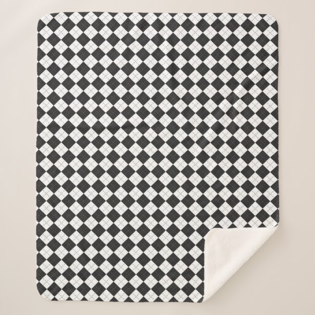 Argyle plaid. Scottish pattern in white and black  Sherpa Blanket (Front)