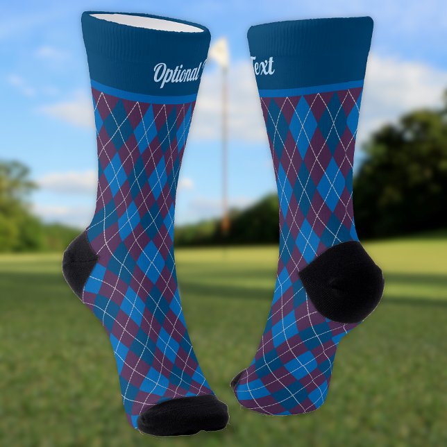 Argyle Plum & Blues Classic Diamond, optional text Socks (Creator Uploaded)