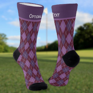 Argyle Plum & Maroon Diamonds Pattern - your text Socks