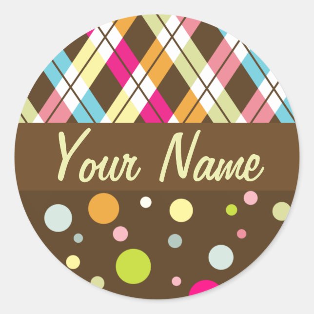 Argyle Polka Dots Classic Round Sticker (Front)