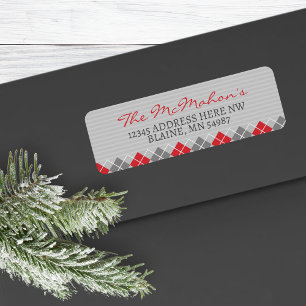 Argyle Red & Grey Holiday Return Address Labels