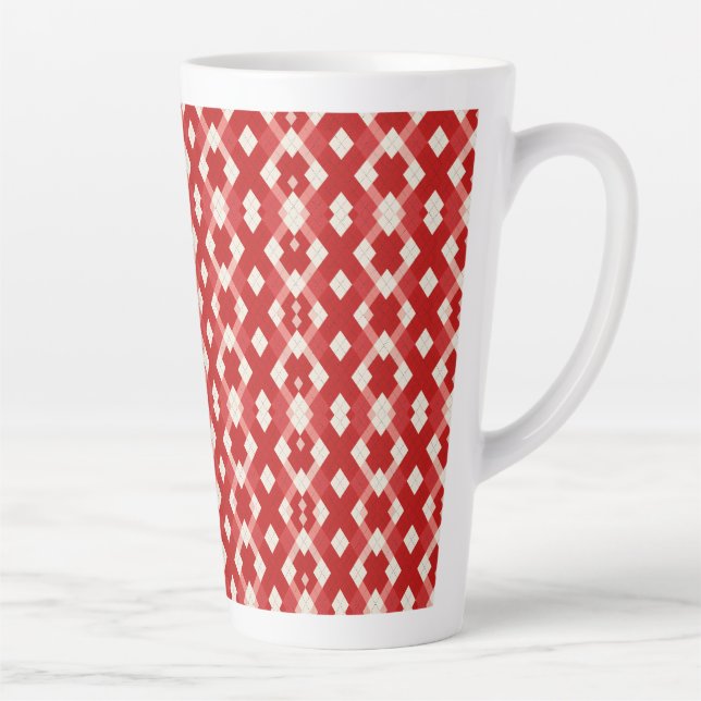 Argyle, red white pink Valentine's day  Latte Mug (Right)