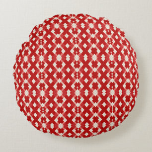 Argyle, red white pink Valentine's day Round Cushion