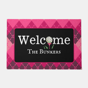 Argyle Shades of Pink Golf Welcome Entry Doormat