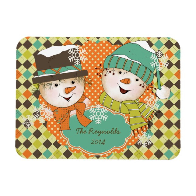 Argyle Snowmen Holiday 2 Personalised Flexi Magnet (Horizontal)