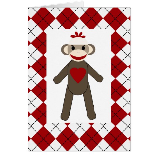 Argyle Sock Monkey Love Blank Card