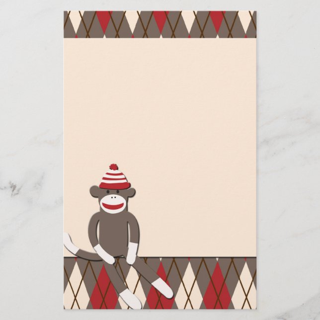 Argyle Sock Monkey Stationery (Front)