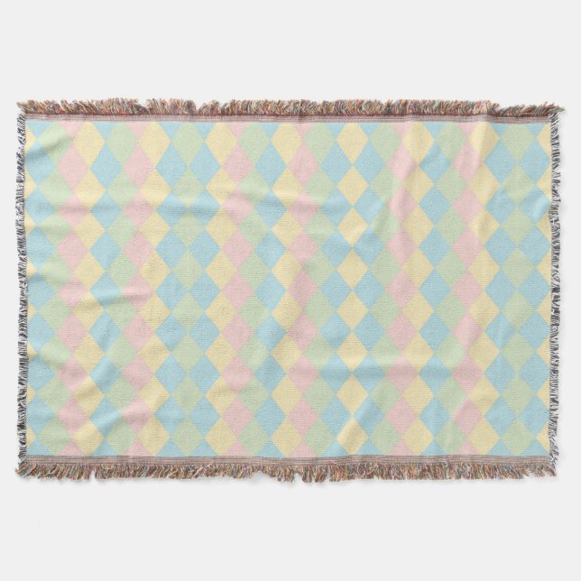 Argyle spring/Easter pastel coloured pattern Throw Blanket (Front)