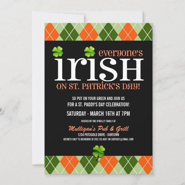 Argyle St. Patricks Day Party Invitations (Front)