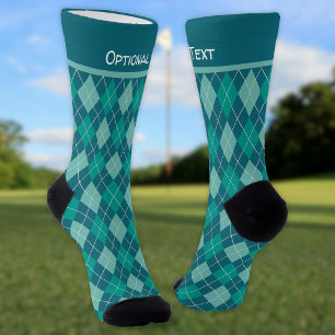 Argyle Teal Diamond Pattern - add name or text to Socks